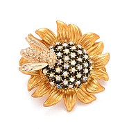 Sunflower and Bee Crystal Rhinestone Badge, Alloy Lapel Pin for Backpack Clothes, Golden, 29x6.5mm, Pin: 0.7mm(JEWB-E013-01G)