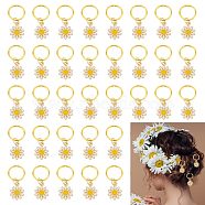 24Pcs Alloy Enamel & Iron Braiding Hair Pendants Decoration Clips, for Hair Styling, Daisy, Golden, 30mm(OHAR-AB00008)