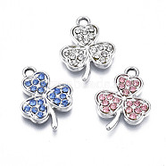 Alloy Pendants, with Rhinestone, Cadmium Free & Nickel Free & Lead Free, Clover, Platinum, Mixed Color, 18.5x14x2mm, Hole: 1.8mm(PALLOY-N170-006-P-NR)