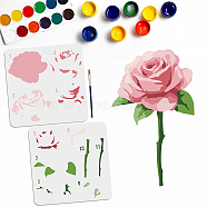 US 1 Set PET Hollow Out Drawing Painting Stencils, for DIY Scrapbook, Photo Album, Leaf, with 1Pc Art Paint Brushes, for Acrylic Painting Watercolor Oil Gouache, Flower, 300x300mm, 2pcs/set(DIY-MA0002-89B)