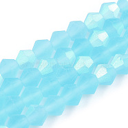 Imitate Austrian Crystal Bicone Frosted Glass Beads Strands, Grade AA, Faceted, Sky Blue, 2x2.5mm, Hole: 0.7mm, about 162~185pcs/strand, 12.76~14.61(32.4cm~37.1)(GLAA-F029-TM2mm-A20)