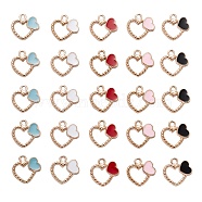 Alloy Enamel Pendants, Heart Ring with Heart, Golden, Mixed Color, 18x18x2.5mm, Hole: 2mm, 5 colors, 6pcs/color, 30pcs/box(ENAM-CJ0001-49)