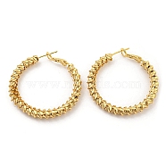 Rack Plating Brass Textured Ring Hoop Earrings, Long-Lasting Plated, Cadmium Free & Lead Free, Real 18K Gold Plated, 43x40x5mm(EJEW-K263-33G)