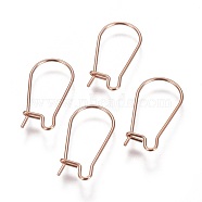 Ion Plating(IP) 304 Stainless Steel Hoop Earrings Findings Kidney Ear Wires, Rose Gold, 20x10x0.7mm, 21 Gauge(STAS-L216-22C-RG)