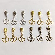 Zinc Alloy Zipper Slider, with Double Heart Pendant, Mixed Color, 3.9cm, 4 colors, 3pcs/color, 12pcs/set(PALLOY-AB00149)