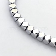 Electroplate Non-magnetic Synthetic Hematite Beads Strands, Faceted Cube, Platinum Plated, 4x4x4mm, Hole: 1mm, about 103pcs/strand, 15.7 inch(G-J212A-02)
