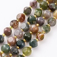 Natural Jade Beads Strands, with Seed Beads, Six Sided Celestial Dice, Dyed, Faceted, 8~8.5x8~8.5mm, Hole: 1mm, about 39pcs/strand, 15.75 inch(40cm)(G-A030-B21-8mm-B)