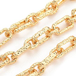 Alloy Textured Oval Link Chains, Unwelded, with Spool, Real 18K Gold Plated, 13.8x7.8x3mm, about 3.28 Feet(1m)/Roll(LCHA-K001-05G)