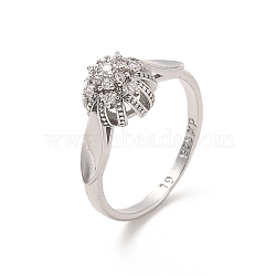 Brass Micro Pave Cubic Zirconia Rings, Flower, Inner Diameter: 19mm(RJEW-R146-06C-P)