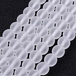 Frosted Glass Bead Strands, Round, Clear, 10mm, Hole: 1mm, about 32pcs/strand, 12.5~13 inch(GLAA-G016-10mm-01)