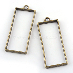 Rack Plating Alloy Rectangle Open Back Bezel Pendants, For DIY UV Resin, Epoxy Resin, Pressed Flower Jewelry, Cadmium Free & Nickel Free & Lead Free, Antique Bronze, 49x20x3.5mm, Hole: 3mm(X-PALLOY-S047-11F-FF)