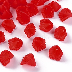 Frosted Acrylic Bead Caps, Flower, Red, 12x12x9mm, Hole: 1.2mm, about 1700pcs/500g(MACR-S371-10A-712)