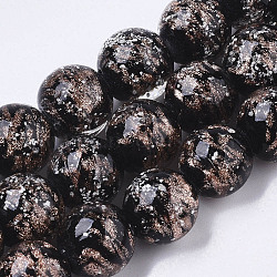 Handmade Gold Sand Lampwork Beads Strands, Luminous, Round, Black, 11.5~12.5x11~12mm, Hole: 1mm, about 45pcs/Strand, 19.69 inch(LAMP-T007-06A)