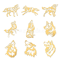 Nickel Decoration Stickers, Metal Resin Filler, Epoxy Resin & UV Resin Craft Filling Material, Golden, Wolf, 40x40mm, 9pcs/set(DIY-WH0450-166)