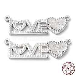 Rhodium Plated 925 Sterling Silver Connector Charms, Word Love Links, Real Platinum Plated, 8x27x1.2mm, Hole: 1mm(STER-C003-23P)