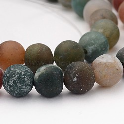 Frosted Round Natural Indian Agate Beads, 8mm, Hole: 1mm, about 48pcs/strand, 14.5~15 inch(G-J338-02-8mm)