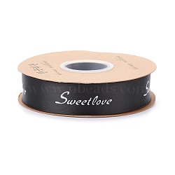 Polyester Grosgrain Ribbons, with Word Sweet Love, for Gifts Wrapping Party, Black, 1 inch(25mm), 45m/Roll(SRIB-H039-A09)