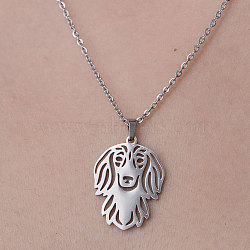 201 Stainless Steel Hollow Dog Pendant Necklace, Stainless Steel Color, 17.72 inch(45cm)(NJEW-OY001-32)