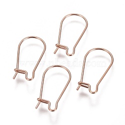 Ion Plating(IP) 304 Stainless Steel Hoop Earrings Findings Kidney Ear Wires, Rose Gold, 20x10x0.7mm, 21 Gauge(STAS-L216-22C-RG)