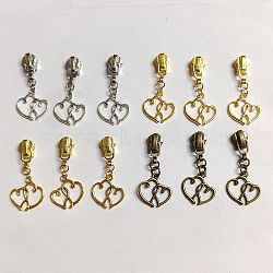 Zinc Alloy Zipper Slider, with Double Heart Pendant, Mixed Color, 3.9cm, 4 colors, 3pcs/color, 12pcs/set(PALLOY-AB00149)