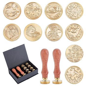 CRASPIRE DIY Stamp Making Kits, Including Pear Wood Handle and Brass Wax Seal Stamp Heads, Golden, Brass Wax Seal Stamp Heads: 10pcs