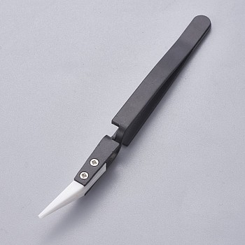 Stainless Steel Beading Tweezers, with Porcelain, Gunmetal & Stainless Steel Color, 13.4~13.5x0.95cm