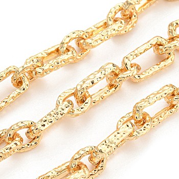 Alloy Textured Oval Link Chains, Unwelded, with Spool, Real 18K Gold Plated, 13.8x7.8x3mm, about 3.28 Feet(1m)/Roll