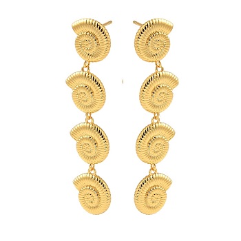 Rack Plating Brass Dangle Stud Earrings, Cadmium Free & Lead Free, Long-Lasting Plated, Conch, Real 18K Gold Plated, 53x12.5mm