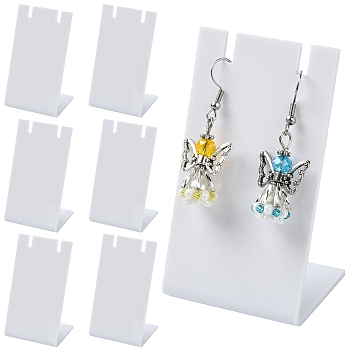 6Pcs Acrylic L Shaped Earring Display Stands, Rectangle, White, 3.6x4.5x7.7cm