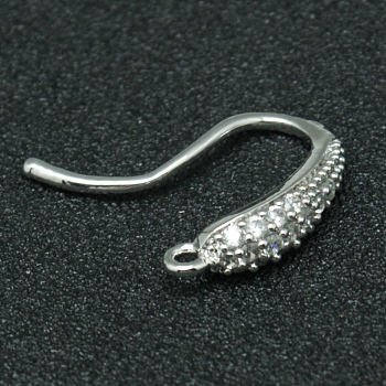 Brass Micro Pave Cubic Zirconia Earring Hooks, Ear Wire, Platinum, 18x10x4mm, Hole: 1mm, Pin: 1mm