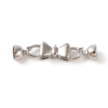 Brass Fold Over Clasps, Bowknot, Platinum, 38.5mm, Hole: 5.5mm