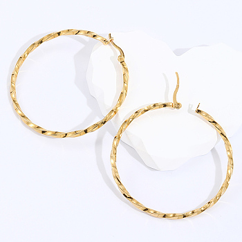 Stainless Steel Hoop Earrings for Women, Twist Ring, Golden, No Size