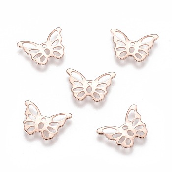 304 Stainless Steel Charms, Butterfly, Rose Gold, 10.5x15x0.6mm, Hole: 1~4mm