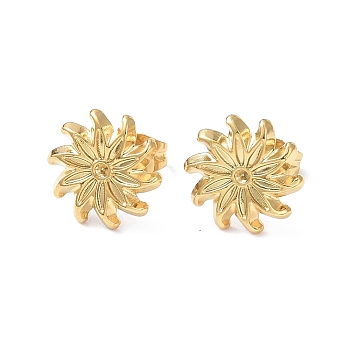 Ion Plating(IP) 304 Stainless Steel Stud Earring Findings, Earring Settings for Rhinestone, Flower, Real 18K Gold Plated, Fit For: 1.2mm rhinestone, 12mm, Pin: 0.8mm