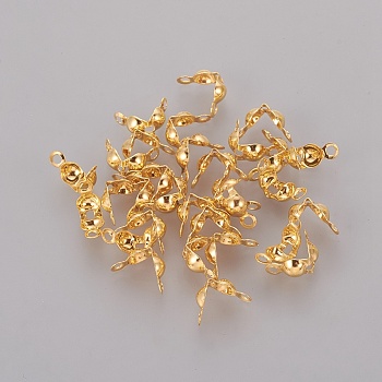 Iron Bead Tips, Calotte Ends, Clamshell Knot Cover, Iron End Caps, Open Clamshell, Golden, 7.5x4mm, Hole: 1mm, Inner Diameter: 3mm, about 671pcs/50g