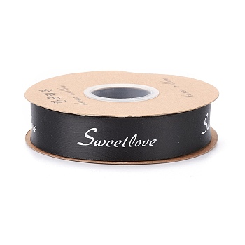 Polyester Grosgrain Ribbons, with Word Sweet Love, for Gifts Wrapping Party, Black, 1 inch(25mm), 45m/Roll