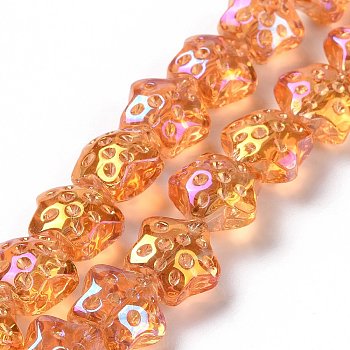 Transparent Electroplate Glass Beads Strands, Rainbow Plated, Star, Dark Orange, 15x15x9mm, Hole: 1.2mm, about 45pcs/strand, 23.62 inch(60cm)
