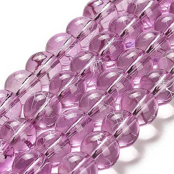 Drawbench Transparent Glass Beads Strands, Spray Painted, Round, Medium Orchid, 10mm, Hole: 1.3~1.6mm, 31.4 inch