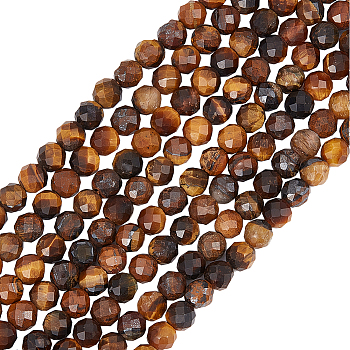 2 Strands Natural Yellow Tiger Eye Beads Strands, Round, Faceted, 3mm, Hole: 0.7mm, about 131pcs/strand, 15.35inch(39cm)