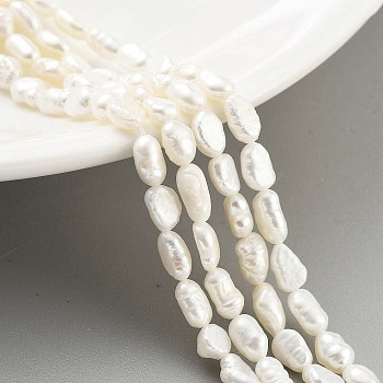 Natural Keshi Pearl Cultured Freshwater Pearl Beads Strands, Baroque Pearls, Two Sides Polished, Grade 3A, Snow, 4~4.5mm, Hole: 0.5mm, about 26~27pcs/strand, 6.30 inch(16cm)