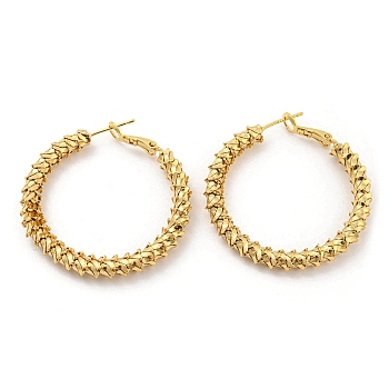 Rack Plating Brass Textured Ring Hoop Earrings, Long-Lasting Plated, Cadmium Free & Lead Free, Real 18K Gold Plated, 43x40x5mm