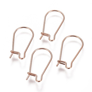 Ion Plating(IP) 304 Stainless Steel Hoop Earrings Findings Kidney Ear Wires, Rose Gold, 20x10x0.7mm, 21 Gauge