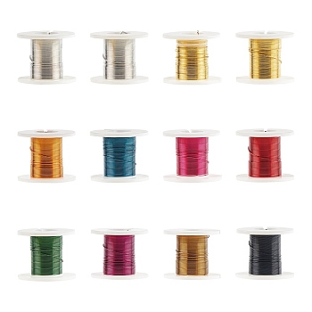 Round Copper Jewelry Wire, Mixed Color, 28 Gauge, 0.3mm, about 9 Feet(3 yards)/roll, 12 rolls/box
