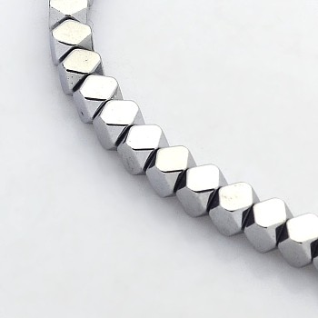 Electroplate Non-magnetic Synthetic Hematite Beads Strands, Faceted Cube, Platinum Plated, 4x4x4mm, Hole: 1mm, about 103pcs/strand, 15.7 inch