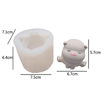 3D Cartoon Cat DIY Food Grade Silicone Molds, Fondant Molds, Resin Casting Molds, for Chocolate, Candy, UV Resin & Epoxy Resin Craft Making, White, 71x75x64mm, Inner Diameter: 67x57mm