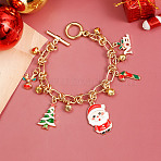 Christmas Alloy and Enamel Charm Bracelets, Paperclip Chain Bracelets for Women, Santa Claus & Christmas Tree, Golden, 7-1/2 inch(19cm)(FS-WG5D6F3-02)
