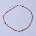 Natural Garnet Beaded Necklaces, with Brass Lobster Claw Clasps, Faceted Round Beads, 15.75 inch~16.14 inch(40~41cm)x3~3.5mm(NJEW-K114-B-A03)