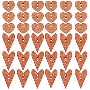 200Pcs 2 Styles Wood Buttons, 2-Hole, Heart, Camel, 12.5~24x14.5~15x3.5mm, Hole: 1.6mm, 100pcs/style(FIND-GO0001-91)