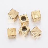 304 Stainless Steel Large Hole Letter European Beads, Horizontal Hole, Cube with Letter.K, Golden, 8x8x8mm, Hole: 5mm(X-STAS-H428-01G-K)