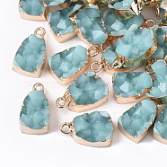 Druzy Resin Pendants, with Edge Light Gold Plated Iron Loops, Dark Turquoise, 17.5x10x8mm, Hole: 1.8mm(X-RESI-S383-010-A01)